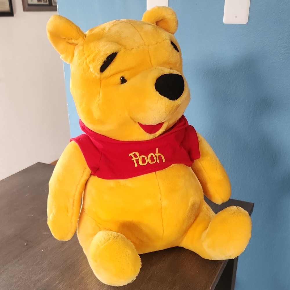 Vintage Disney Winnie the Pooh Plush - Bright Yellow and Red 18"